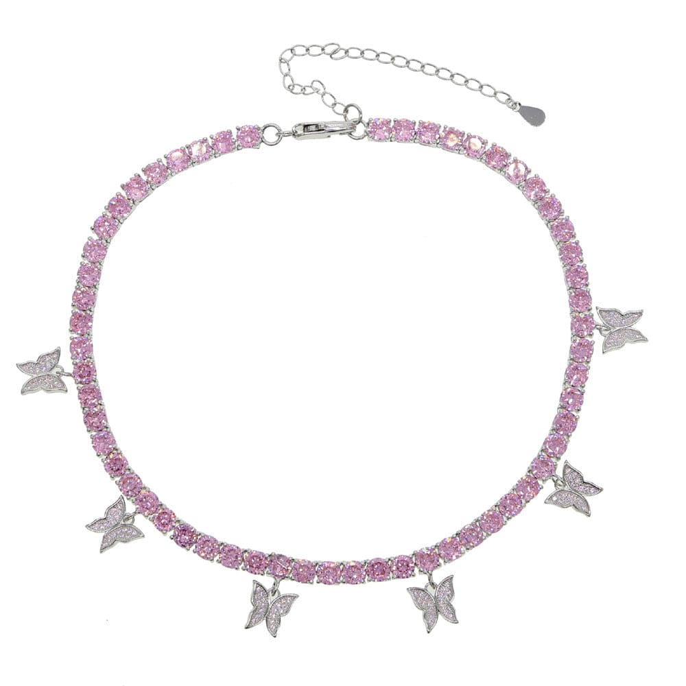 Shelltier 16 INCHES / Pink/Silver BUTTERFLY GARDEN NECKLACE | 5 COLORS