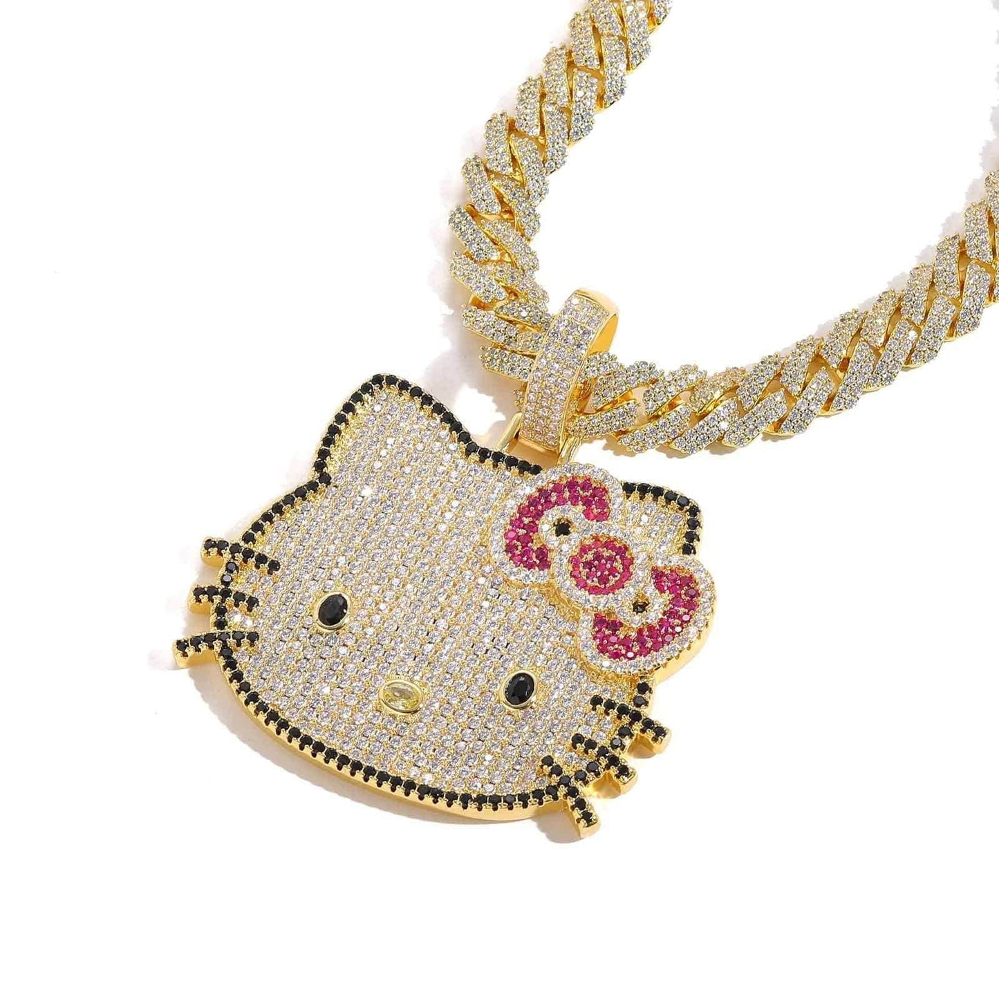 Shelltier Gold / Cuban Chain 20 Inches ICY KITTY NECKLACE