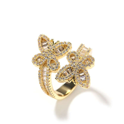 Shelltier Adjustable Gold BAGUETTE BUTTERFLY RING